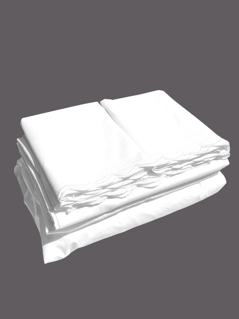 PORTOFINO Scalloped 4 Pc King Sheet Set 200TC Crisp Cotton Percale Made In Italy